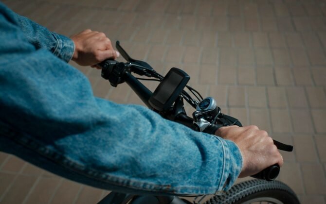 a close up of a person riding a bike