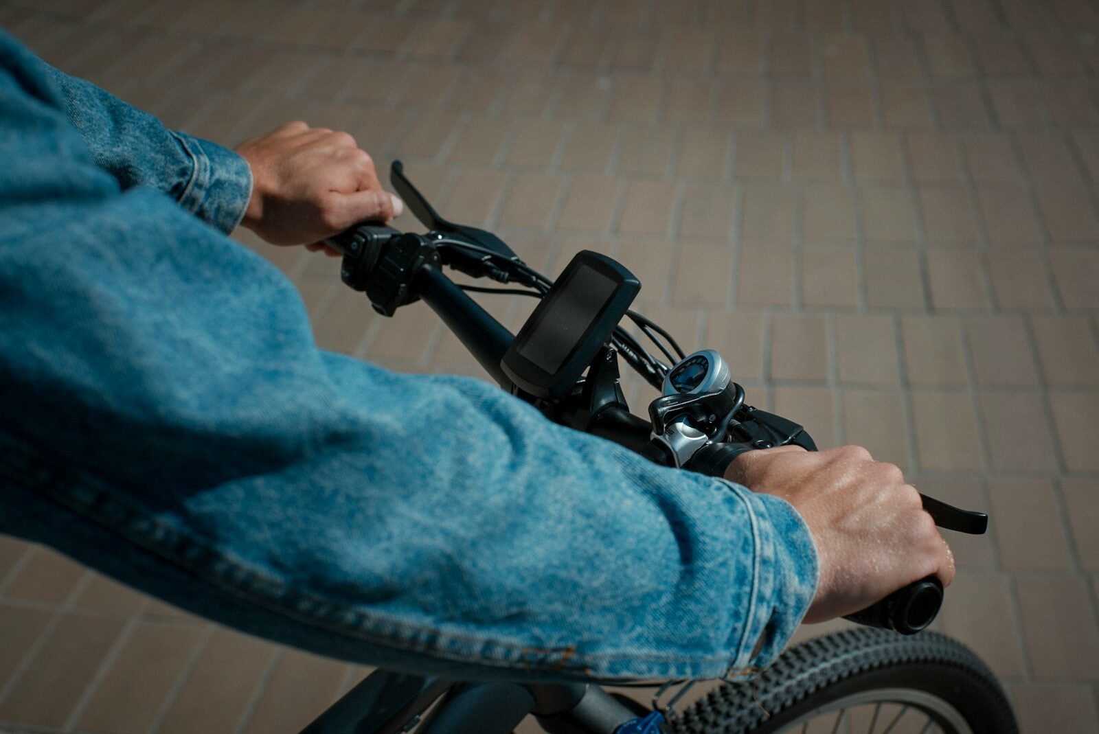 a close up of a person riding a bike